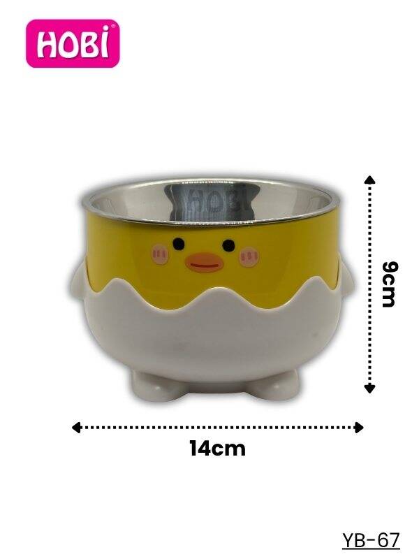 Hobi YB-67 Civciv Desenli Plastik Standlı Çelik Mama Kabı Sarı & Beyaz 14 cm - 1