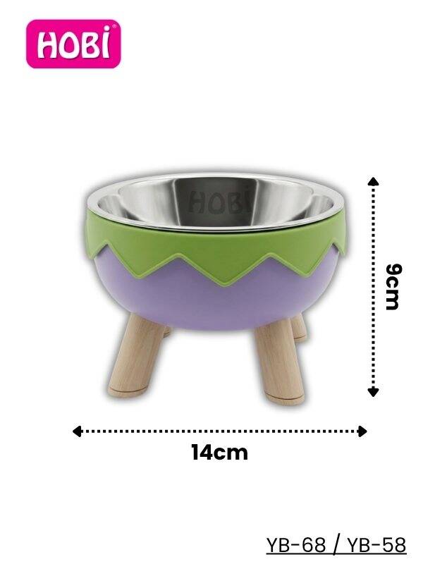 Hobi YB-68 / YB-58 Mor & Yeşil Ayaklı Paslanmaz Çelik Mama Kabı 14 cm - 1