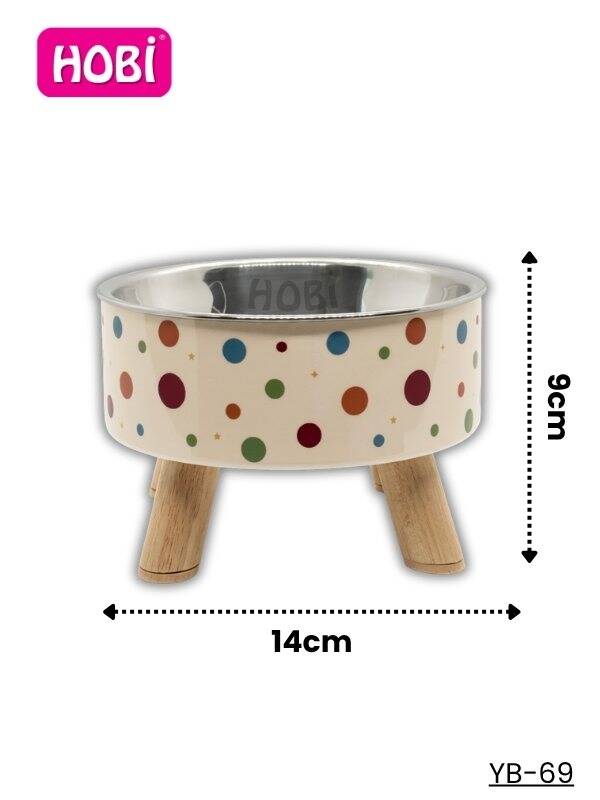 Hobi YB-69 Renkli Puantiyeli Plastik Ayaklı Paslanmaz Çelik Mama Kabı 14 cm - 1