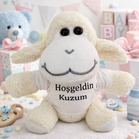 Hoşgeldin Kuzum Tişörtlü Peluş Kuzu