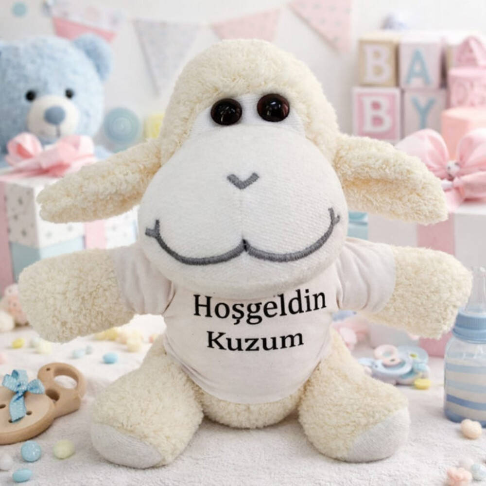 Hoşgeldin Kuzum Tişörtlü Peluş Kuzu - 1