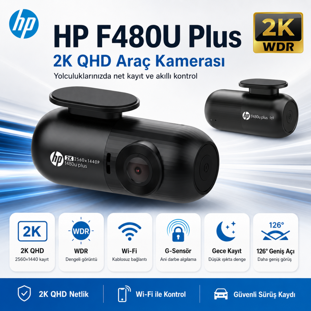 HP F480U Plus 2K WDR, HD, G Sensörlü, Wi-Fi Destekli Araçiçi Kamera - 6