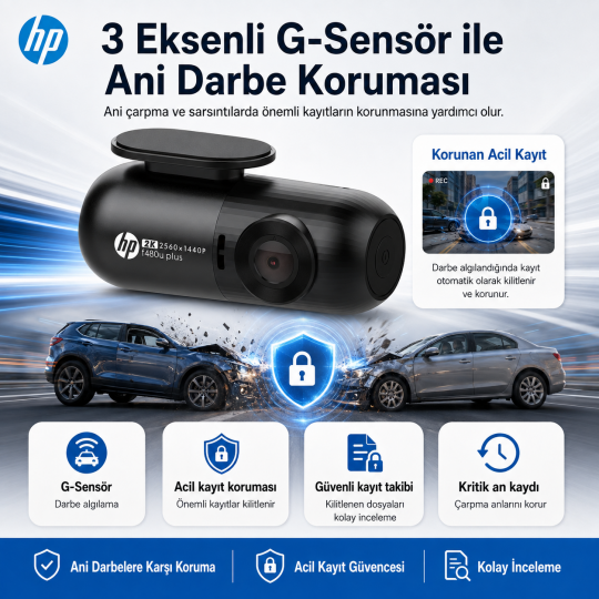 HP F480U Plus 2K WDR, HD, G Sensörlü, Wi-Fi Destekli Araçiçi Kamera - 3