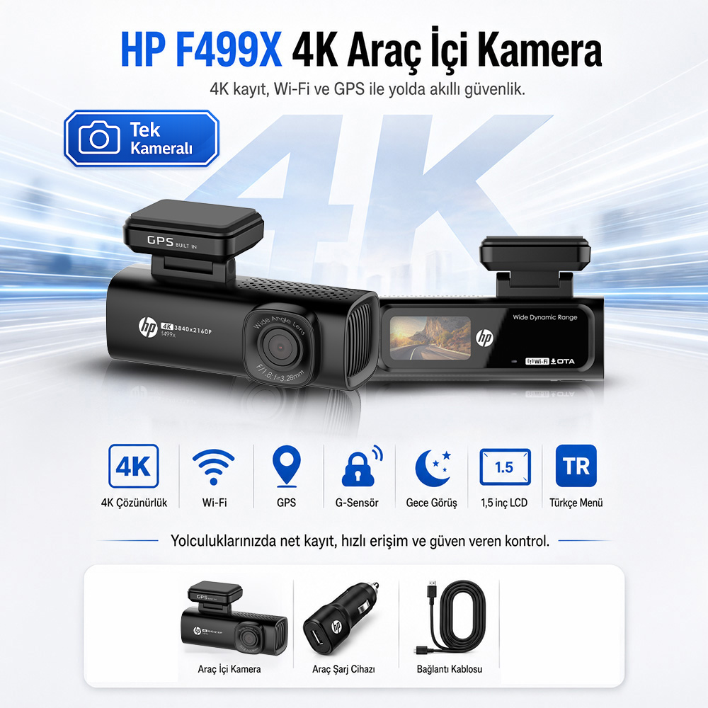 Hp F499x 4K Lcd Ekran Wi-fi Tekli Araç İçi Kamera - 7