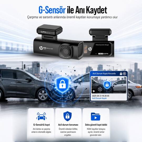 Hp F499x 4K Lcd Ekran Wi-fi Tekli Araç İçi Kamera - 2
