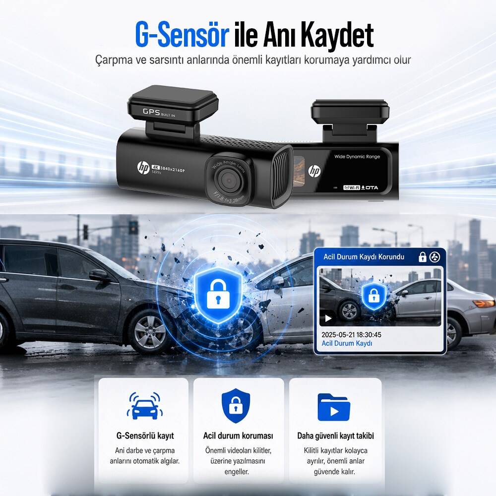 Hp F499x 4K Lcd Ekran Wi-fi Tekli Araç İçi Kamera - 2