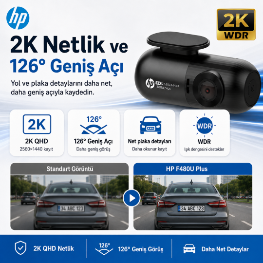 Hp P70 4K Lcd Ekran Wi-fi Ön-Arka Araç İçi Kamera - 11