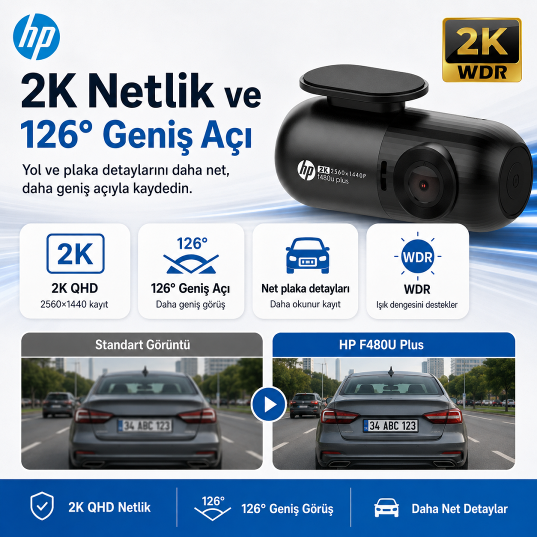 Hp P70 4K Lcd Ekran Wi-fi Ön-Arka Araç İçi Kamera - 11