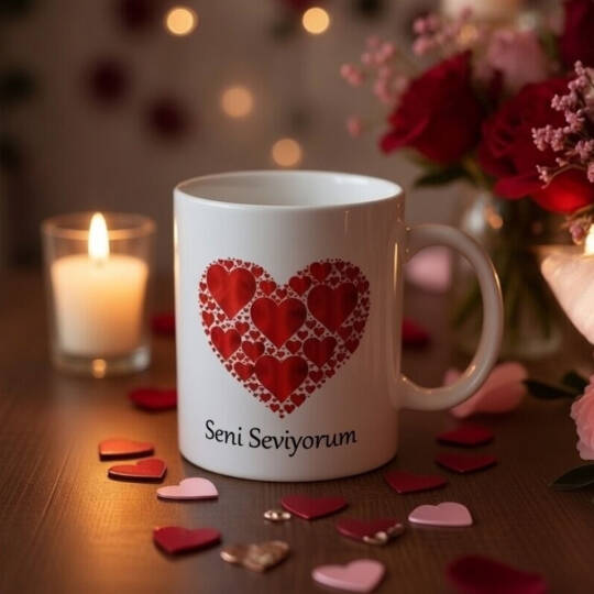 Kalpli Seni Seviyorum Baskılı Kupa Bardak