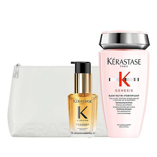 Kerastase Dökülme Karşıtı Besleyici Saç Bakım Seti ve Beyaz Düz Çanta