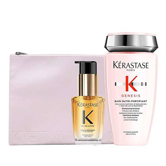 Kerastase Dökülme Karşıtı Besleyici Saç Bakım Seti ve Pink Flat Pouch