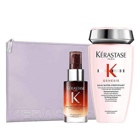 Kerastase Dökülme Karşıtı Güçlendirici Saç Bakım Seti ve Purple Flat Pouch