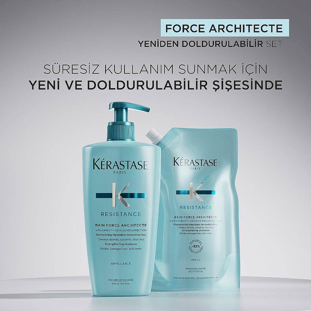 Kerastase Resistance Bain Force Architecte Yıpranmış Saçlar İçin Onarıcı Şampuan Refill 500 ml - 2