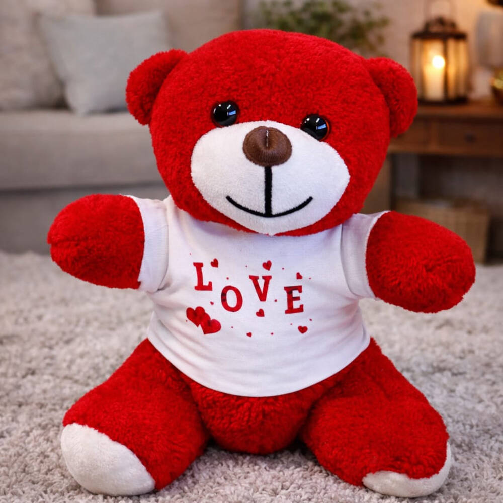 Kırmızı Sevimli Love Tasarımlı Ayıcık - 1