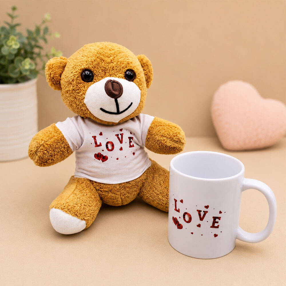Love Baskılı Kahverengi Ayıcık Ve Kupa Seti - 1