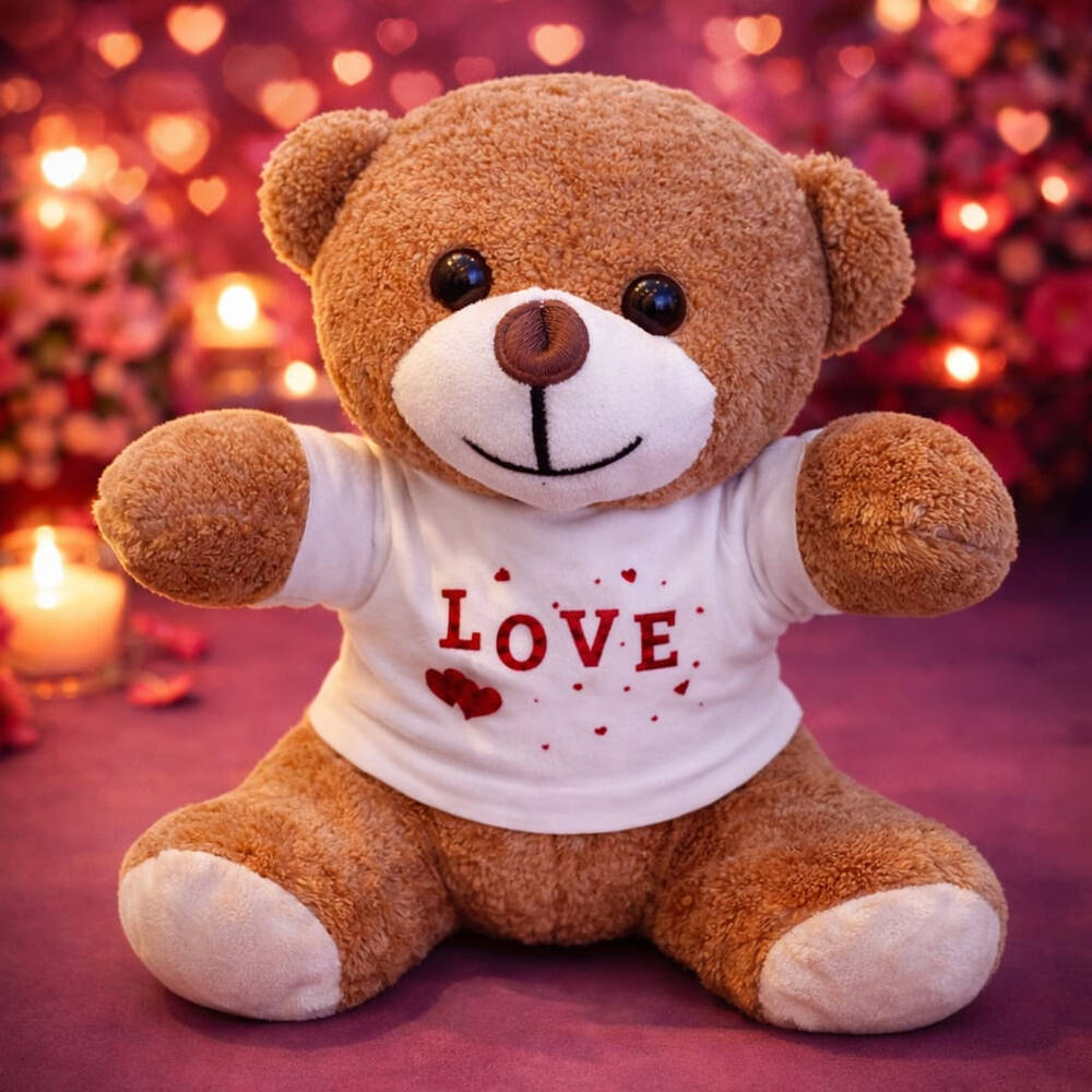 Love Baskılı Tişörtlü Kahverengi Ayıcık - 1