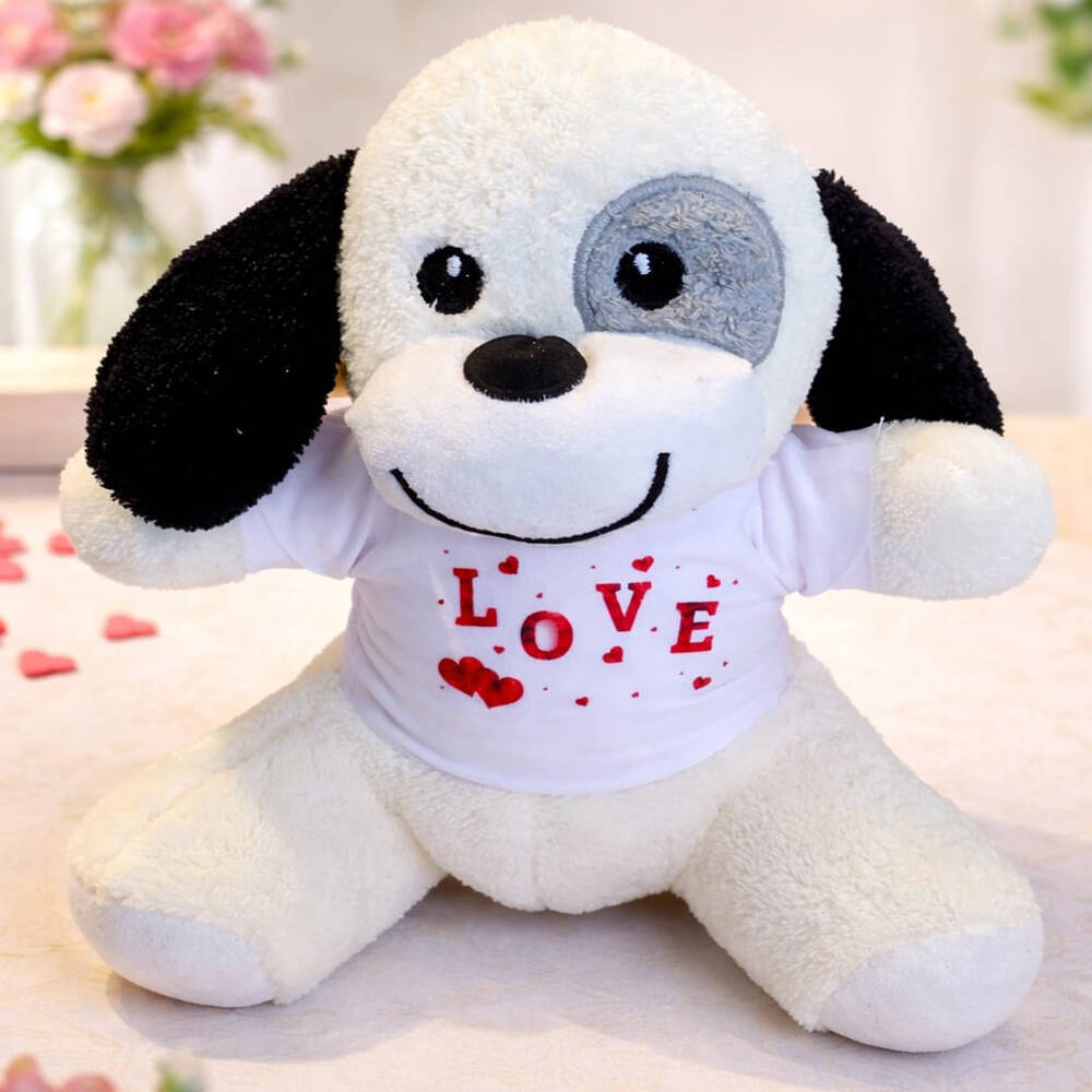 Love Tişörtlü Sevimli Peluş Köpek - 1