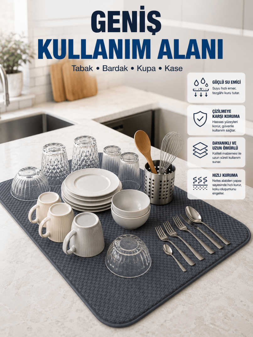 Mikrofiber Bulaşık Kurutma Matı Yüksek Su Emici Mutfak Kurutma Örtüsü - 1