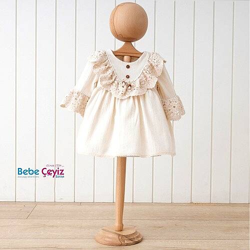 MYMİO BABY Elbise Boncuklu Naturel Kız - 4