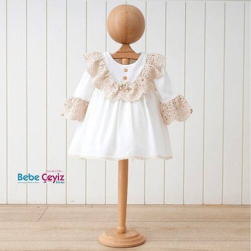 MYMİO BABY Elbise Boncuklu Naturel Kız