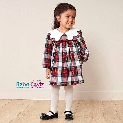 MYMİO BABY Elbise Kırmızı-Beyaz Ekose - 3