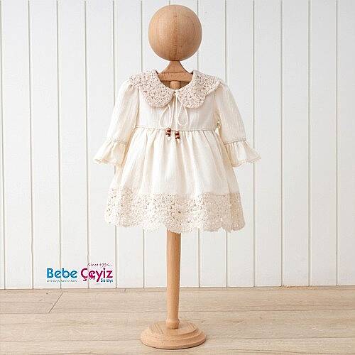 MYMİO BABY Ellbise Boncuklu Naturel Kız Bebe Yakalı - 4