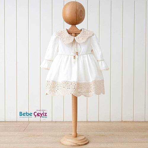MYMİO BABY Ellbise Boncuklu Naturel Kız Bebe Yakalı - 3