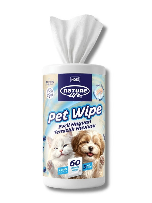 Naturelife Pet Wipe Evcil Hayvan Temizlik Havlusu 60 Adet (XL) - 1