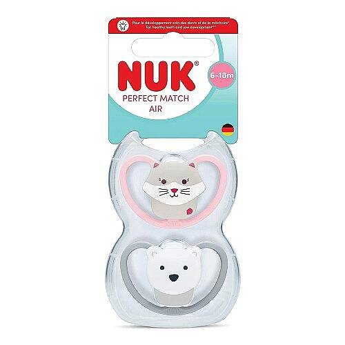 NUK Emzik PM Air 2'li 6-18 ay Gri/Pembe Kız