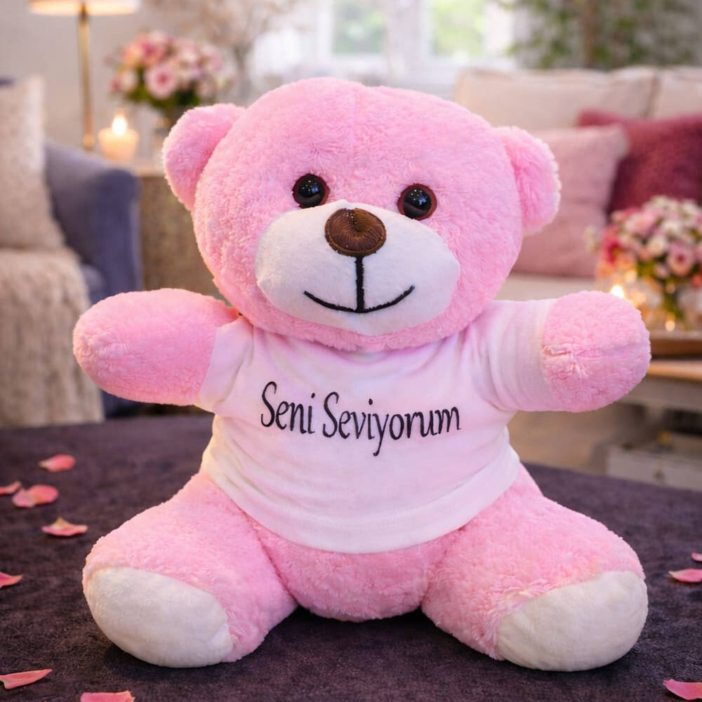 Pembe Seni Seviyorum Tişörtlü Ayıcık - 1