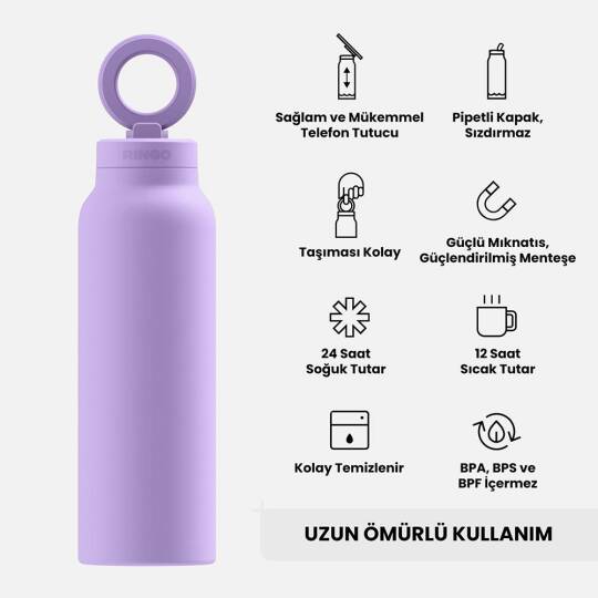 Ringo Pro Pipetli, Telefon Tutuculu Termal Çelik Termos 710 ML - 5