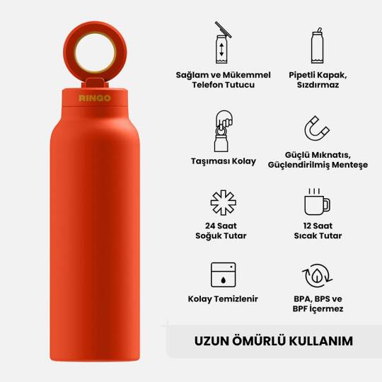 Ringo Pro Pipetli, Telefon Tutuculu Termal Çelik Termos 710 ML - 4