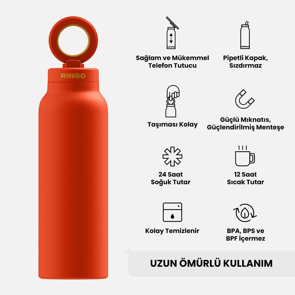 Ringo Pro Pipetli, Telefon Tutuculu Termal Çelik Termos 710 ML - 4