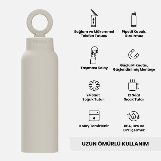 Ringo Pro Pipetli, Telefon Tutuculu Termal Çelik Termos 710 ML - 2