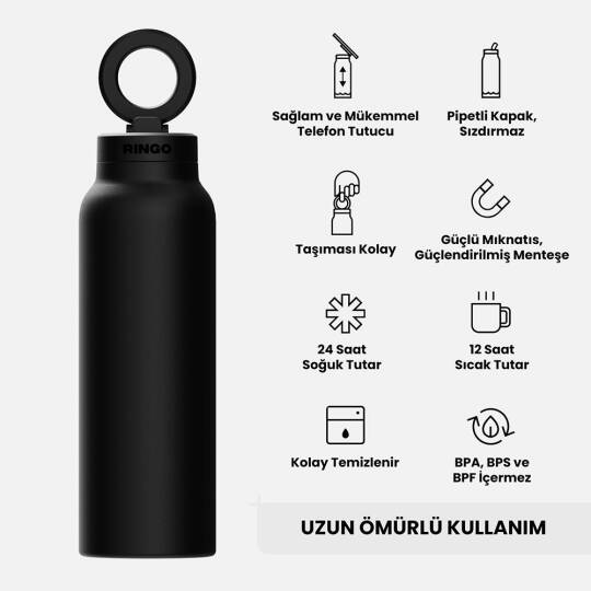 Ringo Pro Pipetli, Telefon Tutuculu Termal Çelik Termos 710 ML