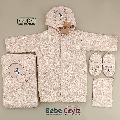 SEBİ PRİME Ayı Desen Bornoz Set - 4