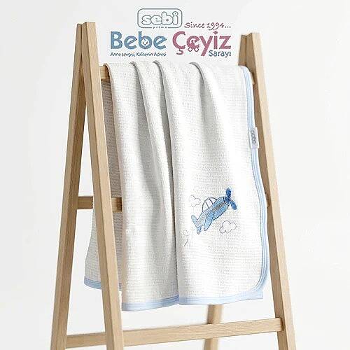 SEBİ PRİME Ottoman Waffle Uçak Battaniye ( Mavi ) - 4