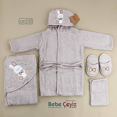 SEBİ PRİME Tavşan Desen Bornoz Set - 3