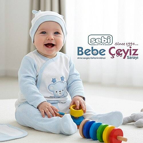SEBİ PRİME Waffle Kumaş Yıldızlı Ayılı 5'li Hastane Çıkışı Mavi