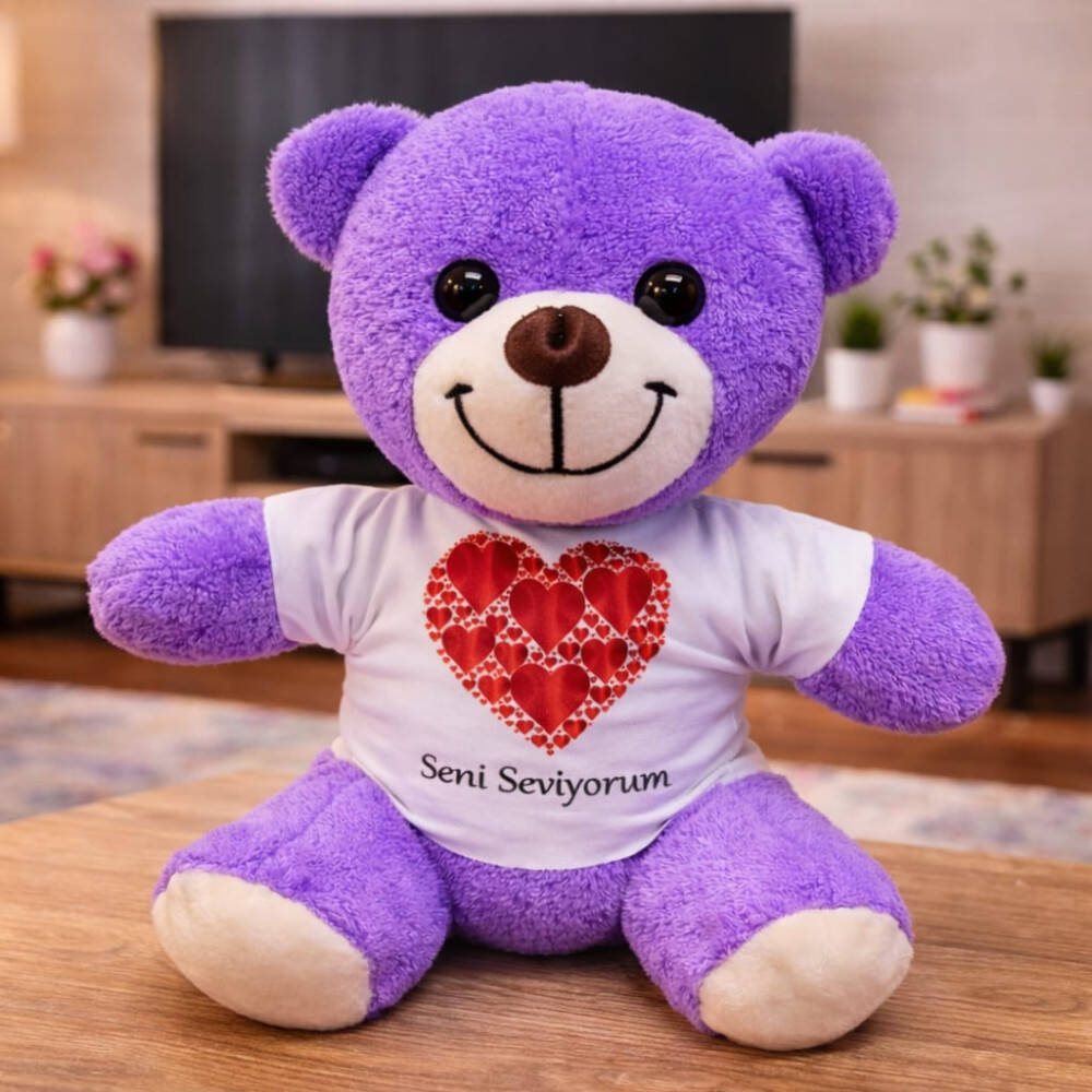 Seni Seviyorum Baskılı Tişörtlü Peluş Ayıcık - 1