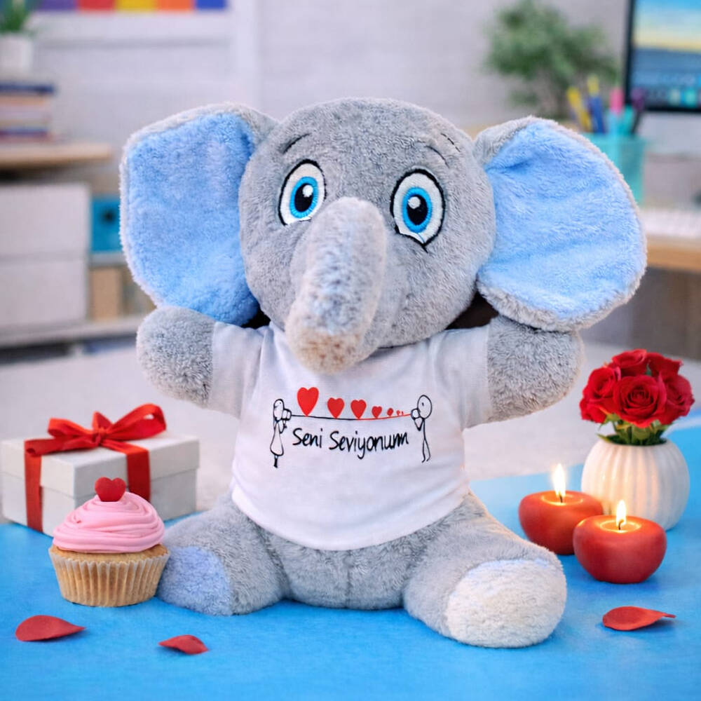 Seni Seviyorum Tişörtlü Peluş Oyuncak Fil - 1