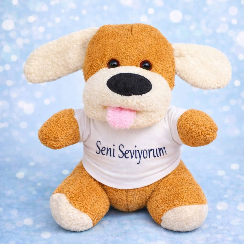Seni Seviyorum Tişörtlü Sevimli Peluş Oyuncak Köpek - 1