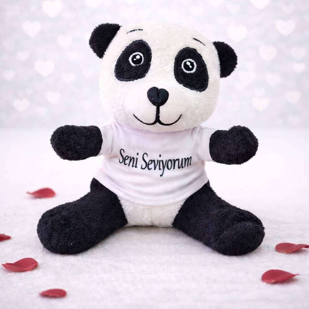 Seni Seviyorum Tişörtlü Sevimli Peluş Panda - 1