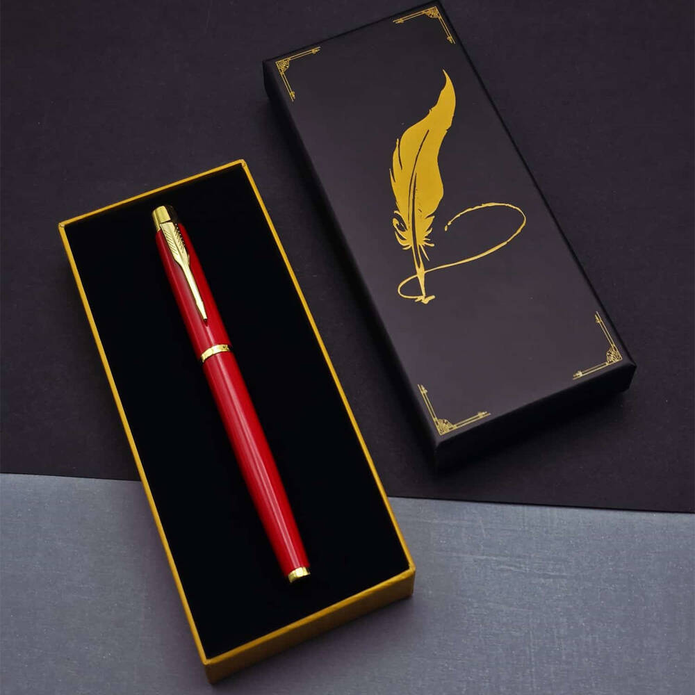 Tüylü Kalem Motif Kutulu Kırmızı Roller Kalem - 1