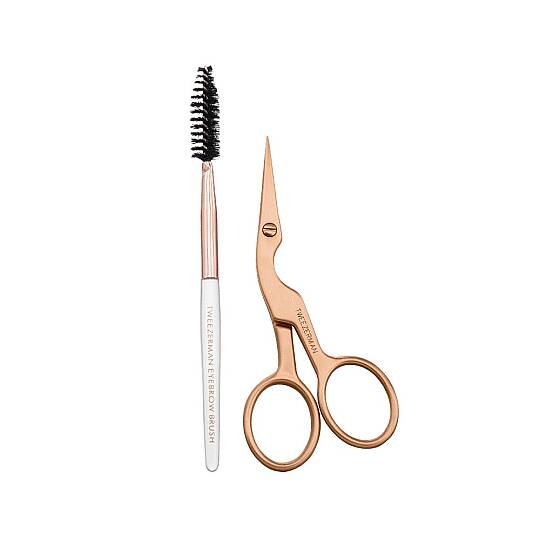 TWEEZERMAN Brow Scissors & Brush Rose Gold Rose Gold Kaş Makası ve Fırçası