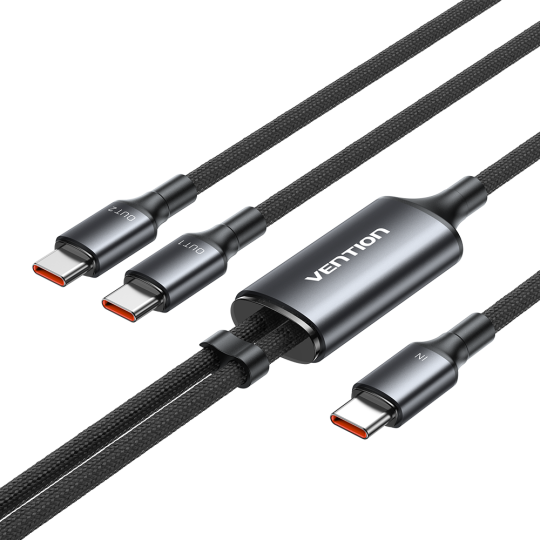 Vention 140W 5A Örgülü İkili Hızlı Şarj Kablosu TRU Siyah - 3