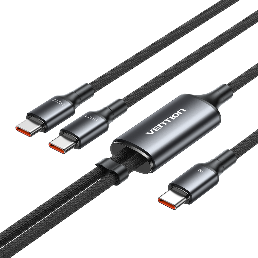 Vention 140W 5A Örgülü İkili Hızlı Şarj Kablosu TRU Siyah - 3