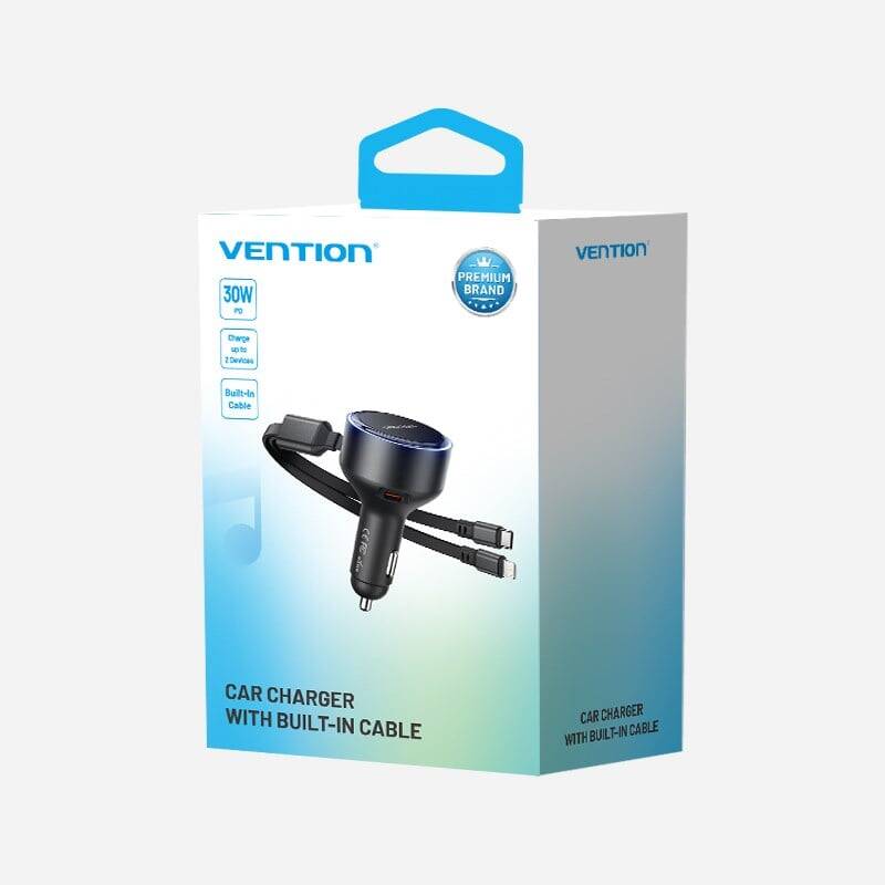 Vention 30W 3 Portlu Hızlı Araç Sarj Adaptörü FFO Siyah - 1