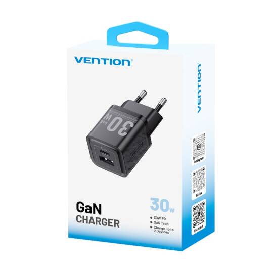 Vention 30W Gan Çift Çıkışlı Adaptör FEQ Siyah
