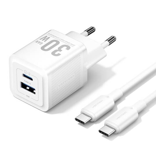 Vention 30W Gan Çift Çıkışlı Adaptör Seti TZ-FEQ Beyaz - 3
